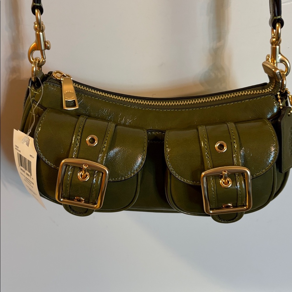 NWT Coach Ashton Bag in Olive Green Shiny Crinkle Leather - Picture 7 of 10